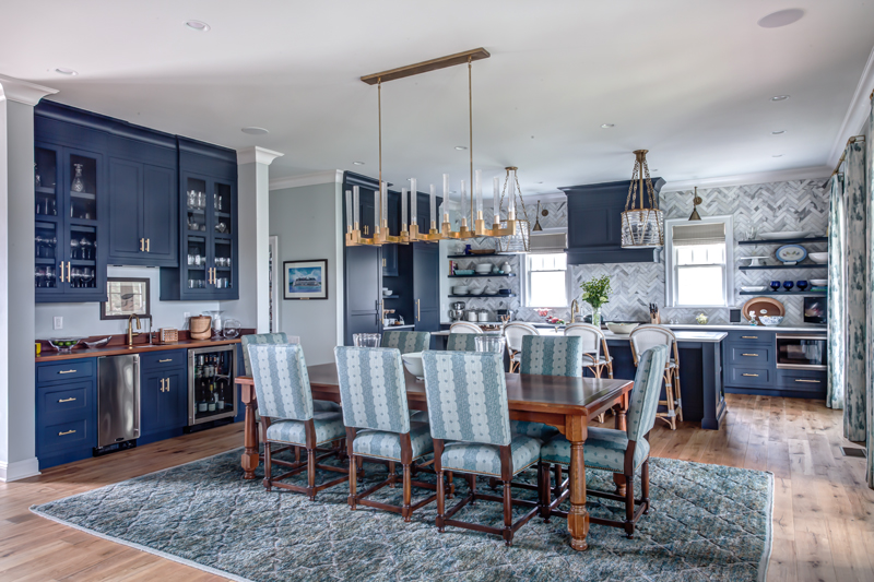 Hale Navy Colored Kitchen and Dining Cabinets Hale Navy Colored Cabinets for a Kitchen and Dining Room with an Open Floor Concept