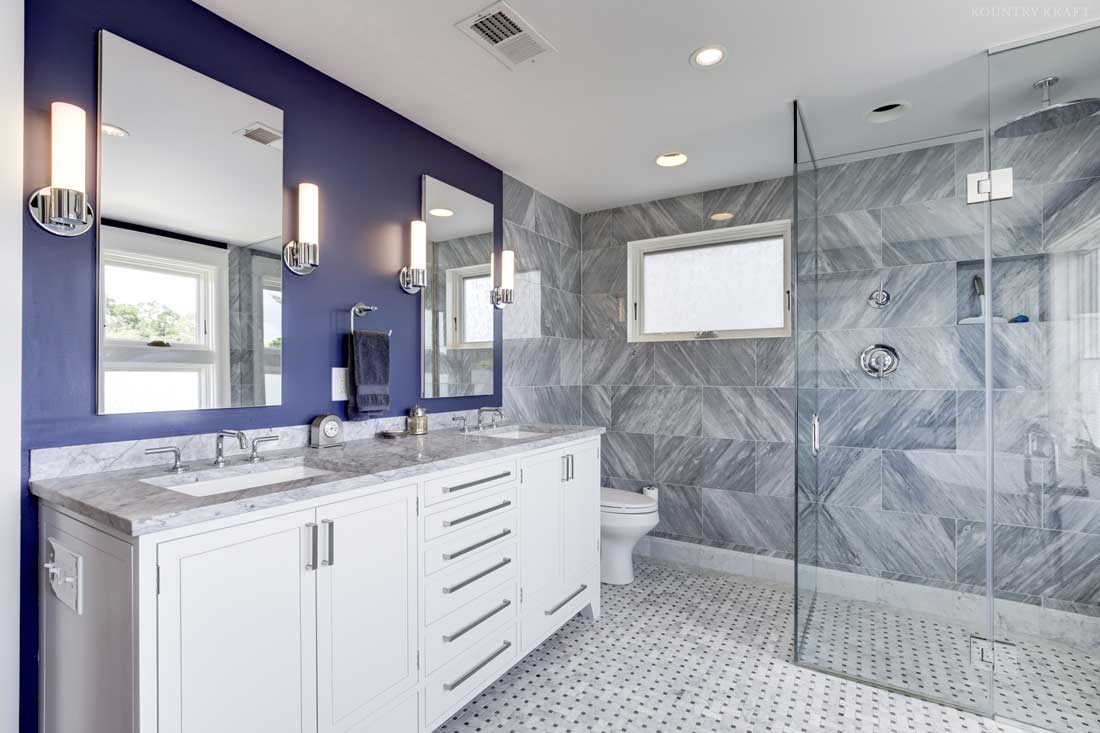 Transitional Bathroom Designed by Trout Design Studio transitional bathroom design by trout design studio with kountry kraft cabinetry