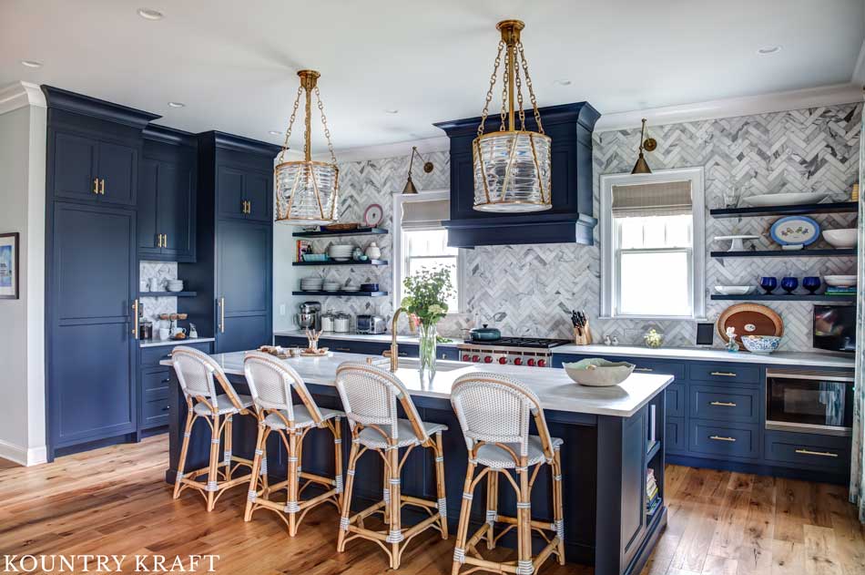 Kitchen Island with Seating and Hale Navy Kitchen Cabinet Color with White and Blue Backsplash Creates the Perfect Balance Kitchen Island with Seating and Hale Navy Kitchen Cabinet Color with White and Blue Backsplash
