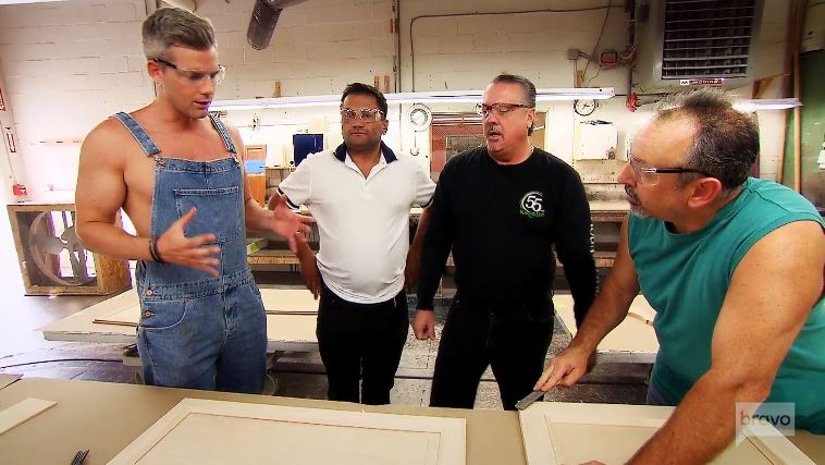 Ryan Serhant, Frank and Elvin Making Cabinets ryan serhant with frank, elvin hurst jr and a kountry kraft employee