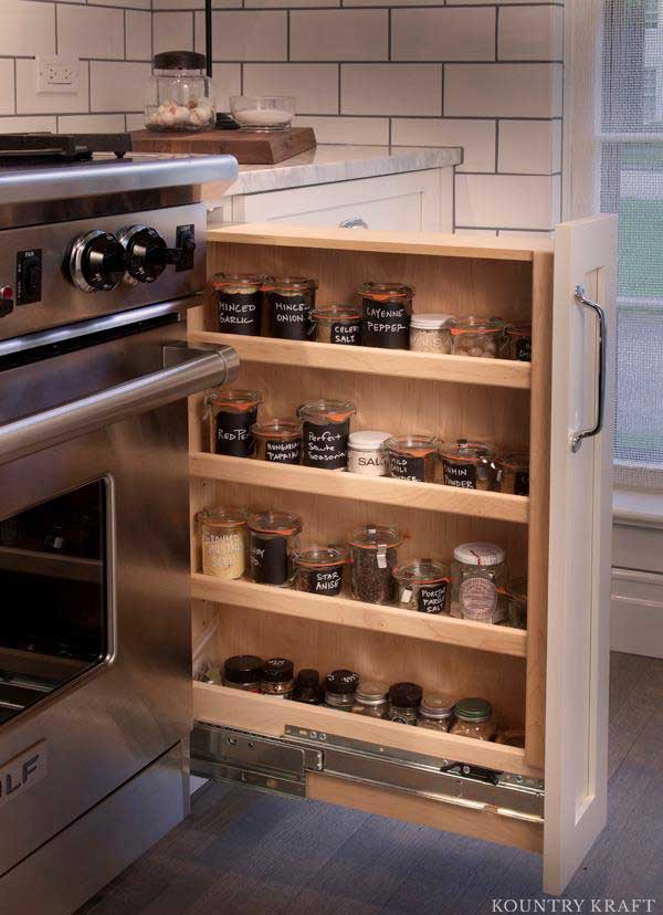 Pull-Out Spice Cabinets Provide Unique Storage Solutions spice cabinets are used for small kitchen storage ideas